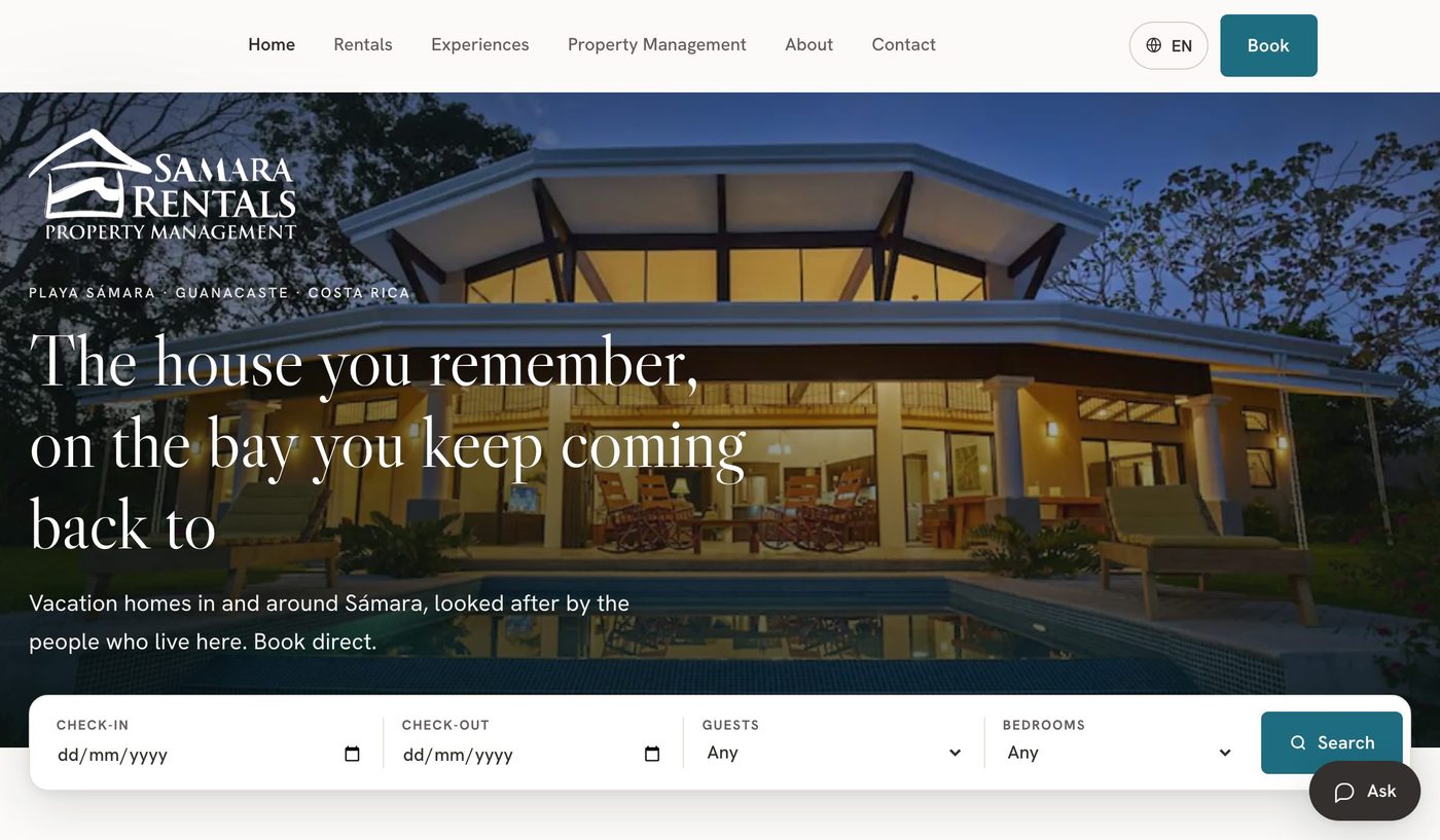 Sitio web de Sámara Rentals — rediseño por Jair Villarreal