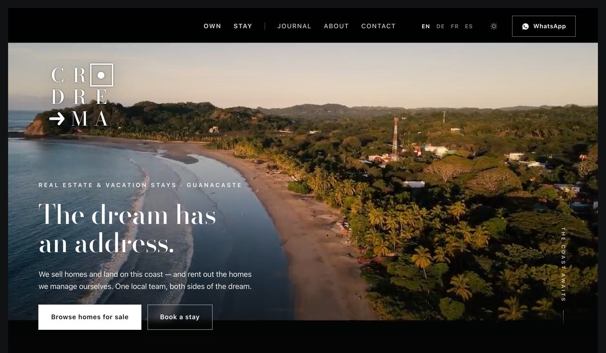Sitio web de CR Dream Properties — rediseño por Jair Villarreal