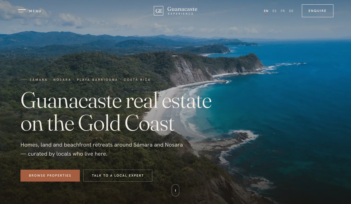 Sitio web de Guanacaste Experience — rediseño por Jair Villarreal
