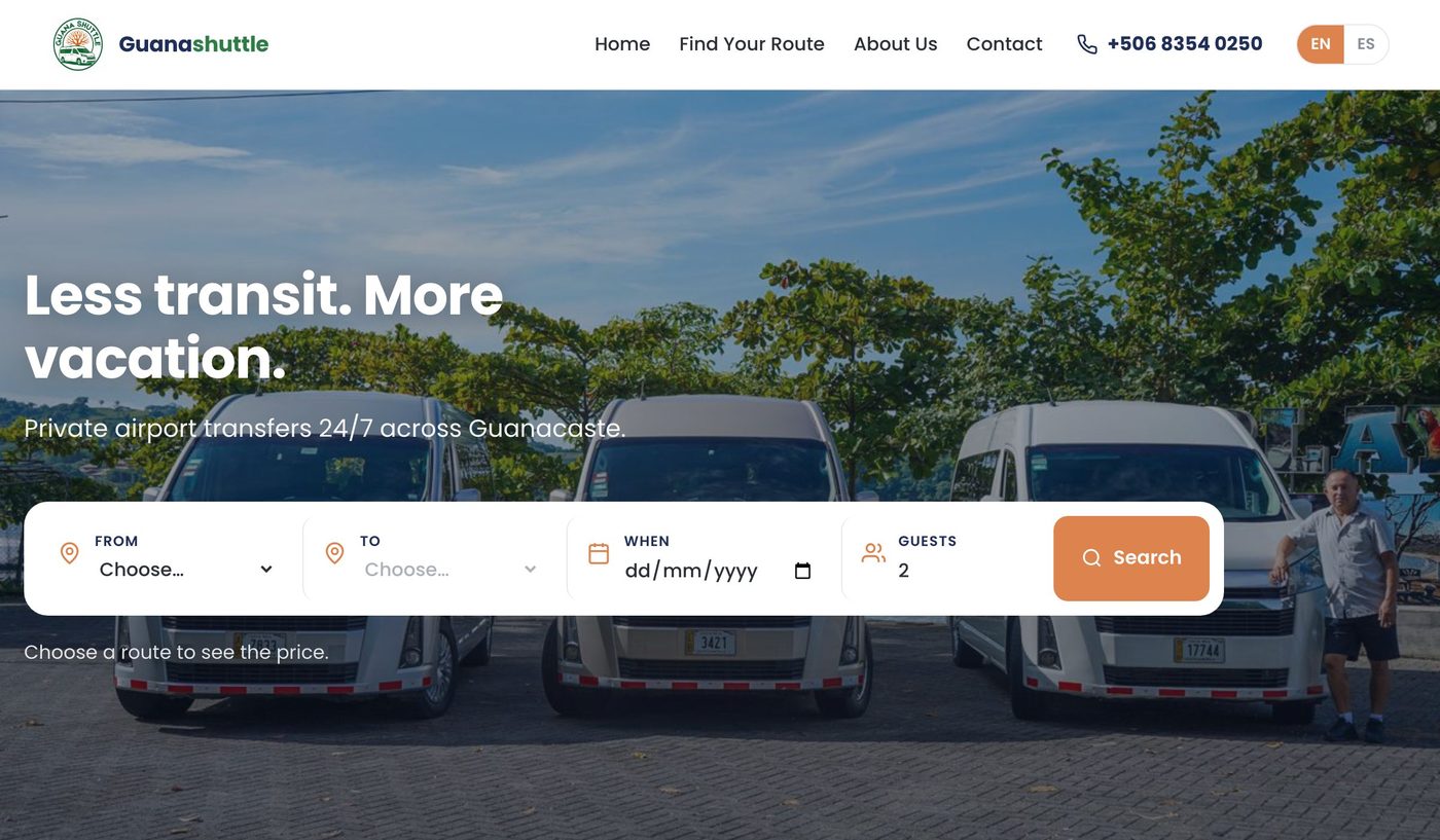 Sitio web de GuanaShuttle — diseño por Jair Villarreal